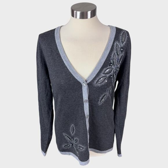Christopher & Banks Womens Gray Sequin V Neck Cardigan Sweater - Picture 1 of 6